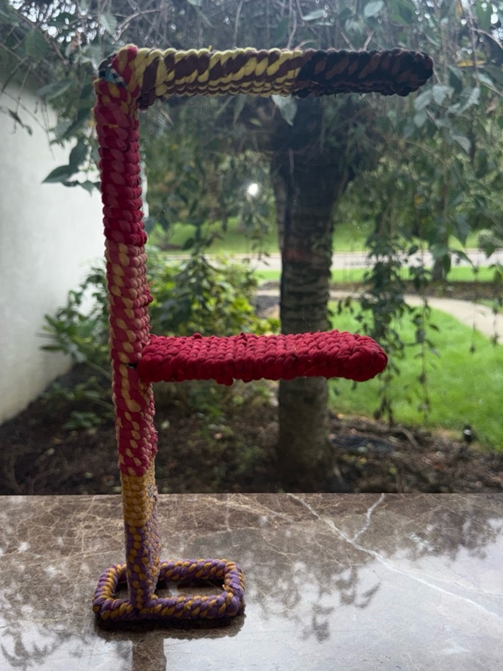 Handcrafted Pink and Yellow Braided Home Accent Stand